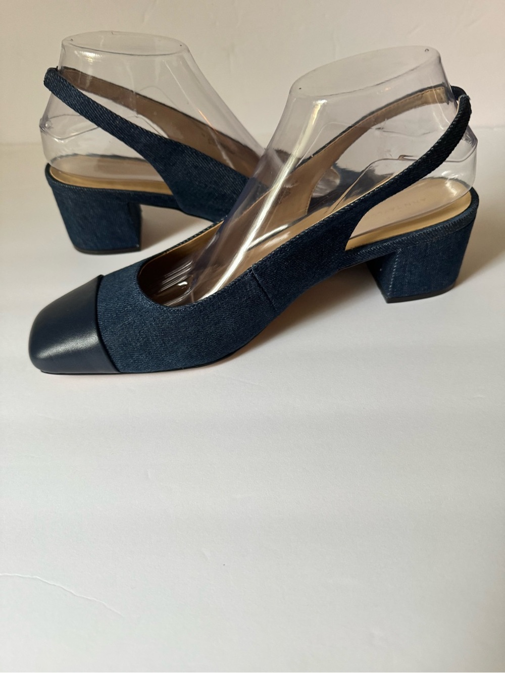Ann Taylor Women’s 10 Navy Blue Fabric Block Square Cap Toe Dress Shoe Slip On